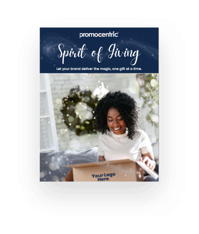 happy woman opening gift of branded merch